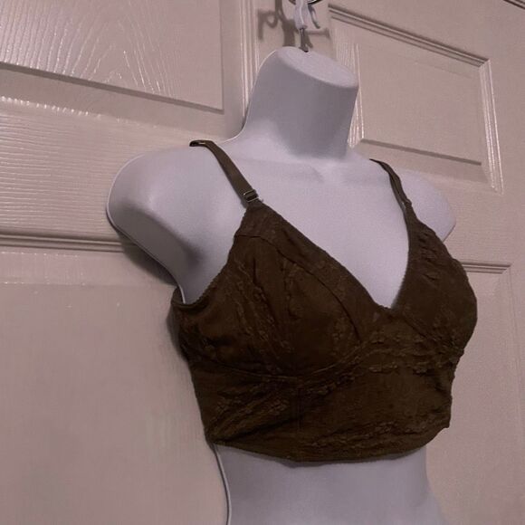 Free People Large Forest Green Bralette Floral Lace - Picture 2 of 5